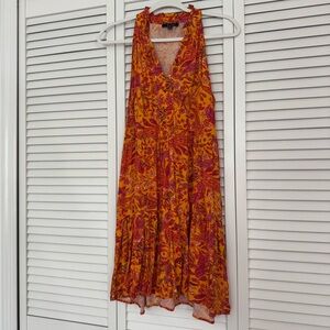 1. State Floral V-Neck Paisley Brightly Colored Tiered Boho Dress Sleeveless M